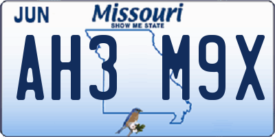 MO license plate AH3M9X