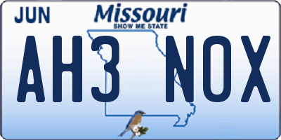 MO license plate AH3N0X