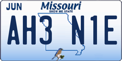 MO license plate AH3N1E