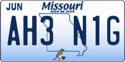 MO license plate AH3N1G