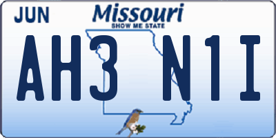 MO license plate AH3N1I