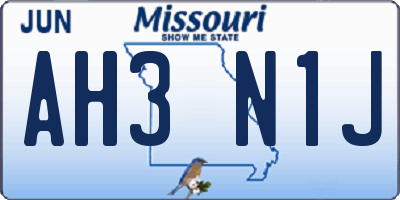 MO license plate AH3N1J
