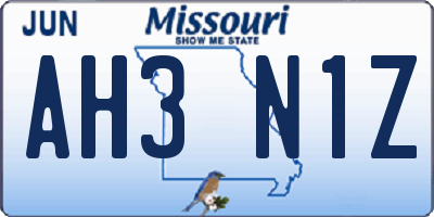 MO license plate AH3N1Z
