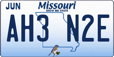 MO license plate AH3N2E