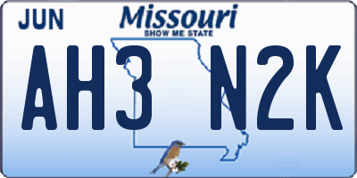 MO license plate AH3N2K