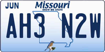 MO license plate AH3N2W