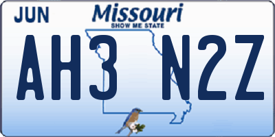 MO license plate AH3N2Z