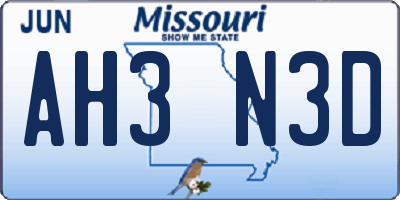 MO license plate AH3N3D