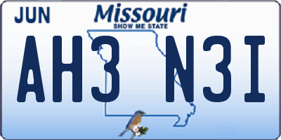 MO license plate AH3N3I