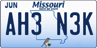 MO license plate AH3N3K