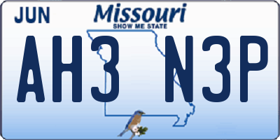 MO license plate AH3N3P