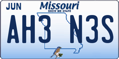 MO license plate AH3N3S