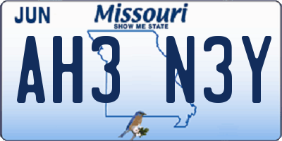 MO license plate AH3N3Y