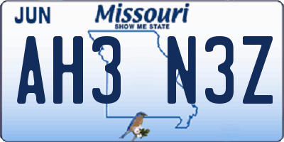 MO license plate AH3N3Z