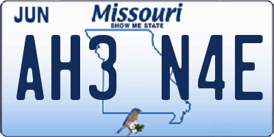 MO license plate AH3N4E