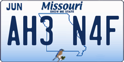 MO license plate AH3N4F
