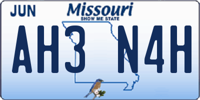 MO license plate AH3N4H