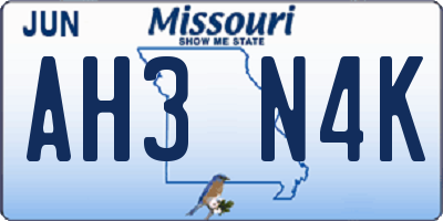 MO license plate AH3N4K