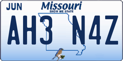 MO license plate AH3N4Z
