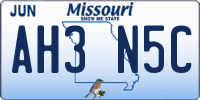 MO license plate AH3N5C