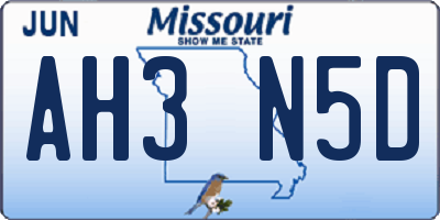 MO license plate AH3N5D