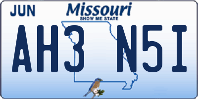 MO license plate AH3N5I