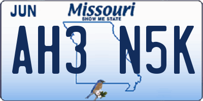 MO license plate AH3N5K