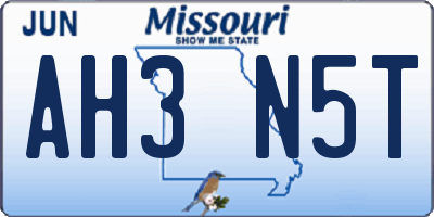MO license plate AH3N5T