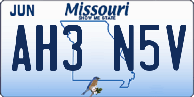 MO license plate AH3N5V