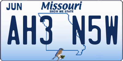 MO license plate AH3N5W