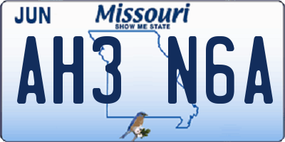 MO license plate AH3N6A