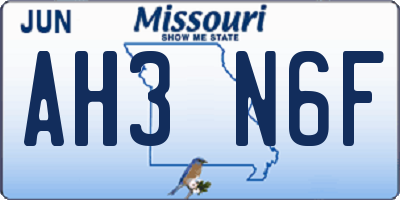 MO license plate AH3N6F