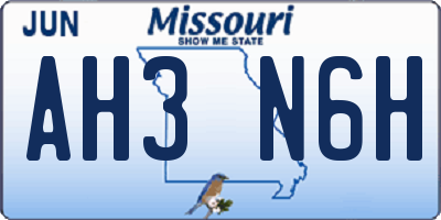 MO license plate AH3N6H