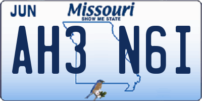 MO license plate AH3N6I