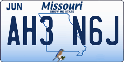 MO license plate AH3N6J