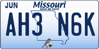 MO license plate AH3N6K