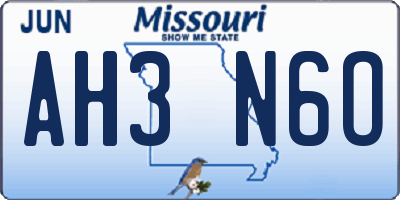 MO license plate AH3N6O