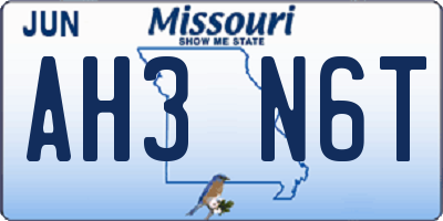 MO license plate AH3N6T