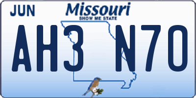 MO license plate AH3N7O