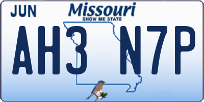 MO license plate AH3N7P