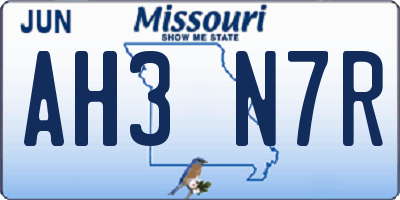 MO license plate AH3N7R