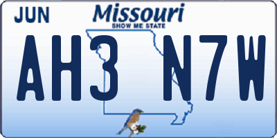 MO license plate AH3N7W