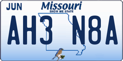 MO license plate AH3N8A