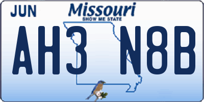 MO license plate AH3N8B