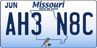 MO license plate AH3N8C