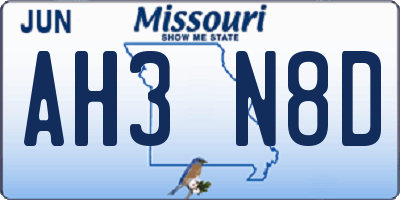 MO license plate AH3N8D