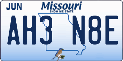 MO license plate AH3N8E
