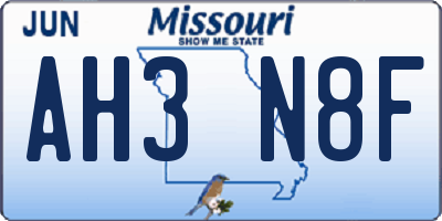 MO license plate AH3N8F