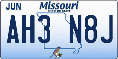 MO license plate AH3N8J