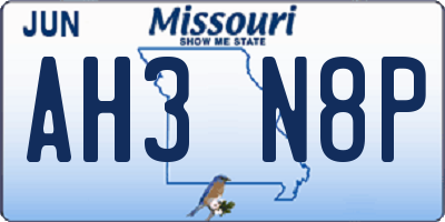 MO license plate AH3N8P